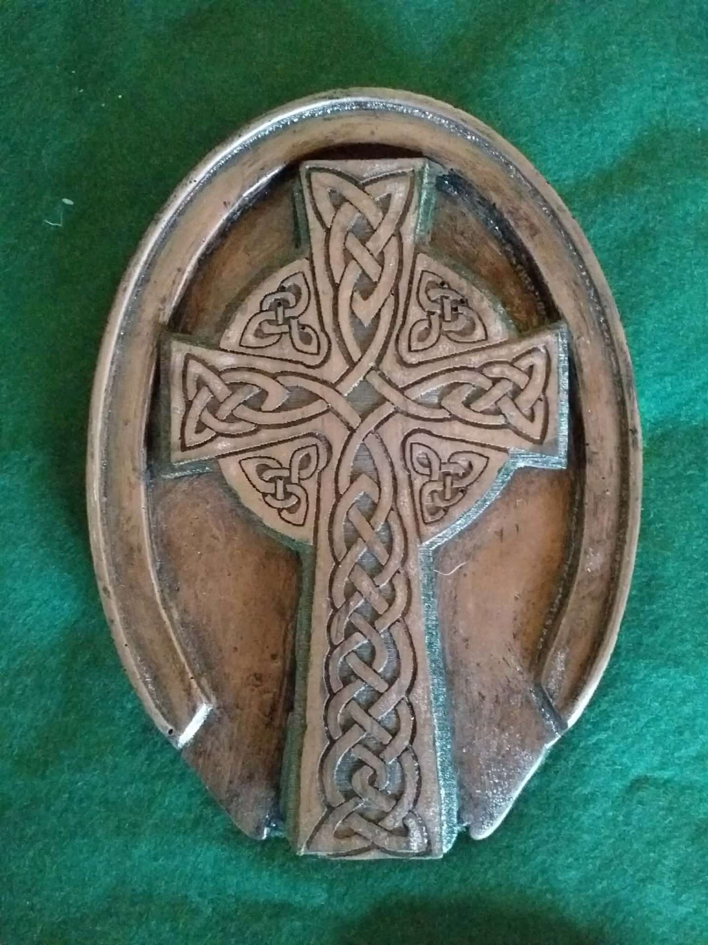 Carved Celtic cross timber piece